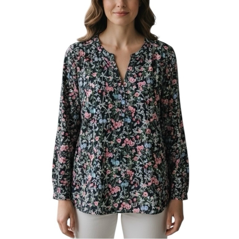 Style & Co. Women’s Printed Floral cotton gauze Popover  xTop Black and Pink XXL